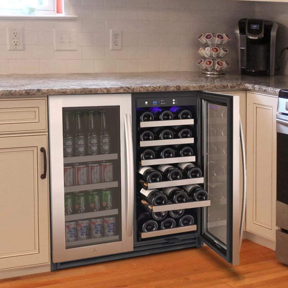 Built-in This small, simple, heat-efficient, and silent wine cooler is designed for small spaces. An under-door front vent sends hot air away from the wine cooler and the area behind it.